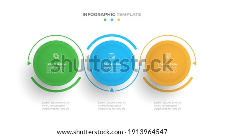 Business infographic template. Creative design with circles and marketing icons. Timeline process with 3 options, steps. Vector illustration.