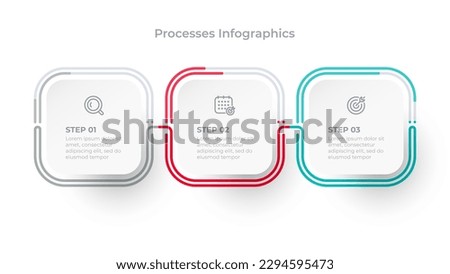 Business Infographic thin line process with square and marketing icons template design with 3 options or steps. Vector illustration.