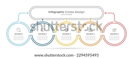 Presentation business infographic template. Process label design with circles with 5 options or steps. Vector illustration.