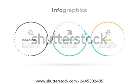 Infographics template with 3 circular arrows for business processes presentation. Vector illustration.