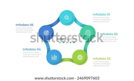 Business infographic cycle connected elements with marketing icons and 5 options or steps. Vector illustration. Can be used for workflow diagrams, annual reports, and info charts.