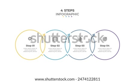 Business outline infographic label design with arrows and marketing icons. Concept of startup development with 4 options.