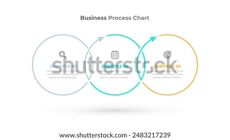 Vector thin line label design with circle and arrow elements. Business process infographic with 3 options or steps.