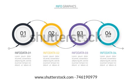 Timeline infographics design template. Business concept with 4 steps, options, arrow. Vector illustration.