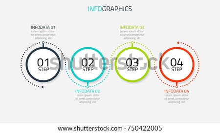 Circle infographic number options. Timeline design with lines can be used for workflow layout, diagram, presentation, web design. Business concept with 4 options, steps or processes.