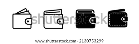 Set of 4 wallet icon, outlined style and flat style or glyph