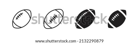 Set of 4 American football or rugby ball icon, flat and oulined