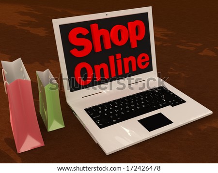 Shop on line Laptop  on leather floor
