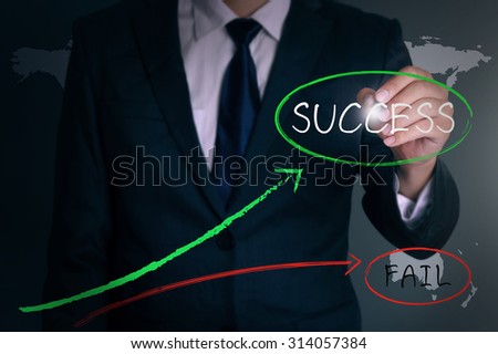 Businessman hand drawing success