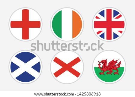 National Flags of United kingdom, vector Set on white background. Flag of England, Ireland, UK, Scotland, Northern Ireland and Wales for travel, holidays and other events.