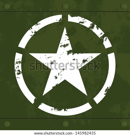 White army star on green metal with grunge texture vector