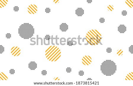 Vector geometric seamless pattern. Abstract yellow and black dots pattern with lines diagonally on white background. Vector illustration. 