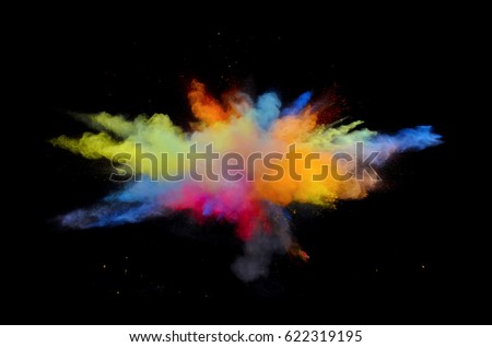 Bizarre forms of powder paint and flour combined  exploding in front of a black background to give off fantastic colors and forms. Foto d'archivio © 