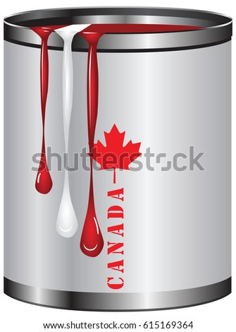 Red and white flag of Canada. The container with paint to Canada flag.