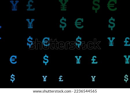 Dark blue, green vector pattern with EUR, USD, GBP, JPY. Shining colored illustration with dollar, USD, usa signs. Best design for your ad, poster, banner of money.