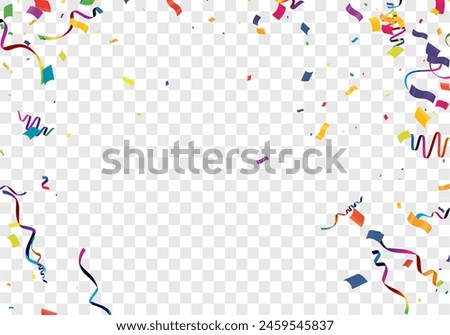 Celebration background. Colorful confetti and streamers on transparent background