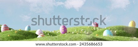 Similar – Image, Stock Photo Easter bunny with a basket of eggs surrounded by red tulips