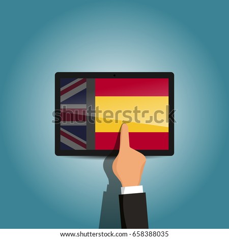 switch from english e-learning spanish language with tablet