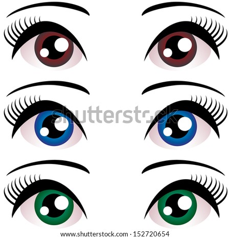 Set Of Women Eyes With Long Eyelashes. Blue, Brown, Green. Vector ...