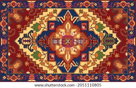 Persian carpet original design, tribal vector texture. Easy to edit and change a few global colors by swatch window
 Foto d'archivio © 