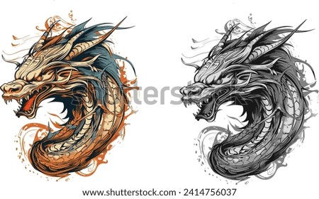 Vector comic book-style illustration of a dragon. Easy to edit and adjust the colors. Infinite print size and high quality.