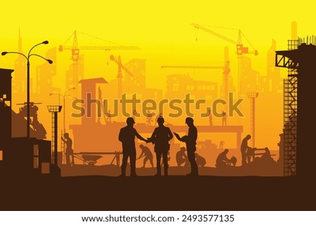 Construction vector background, Worker in a building site.