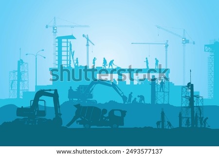 Construction vector background, Worker in a building site.