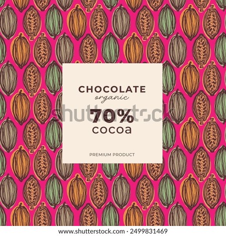 Cocoa bean botanical textured illustration. Vintage style chocolate design template. Chocolate cacao bean. Vector illustration