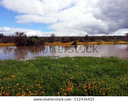 Salt River in flood after great winter rain fall. Hope Field, Western Cape, South Africa