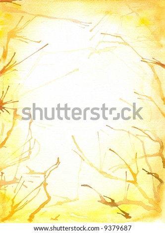 Abstractive yellow background with sticks.Picture I have painted by myself with watercolors.
