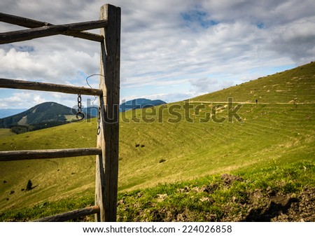 Open gate to the pasture in Alps.Austria.