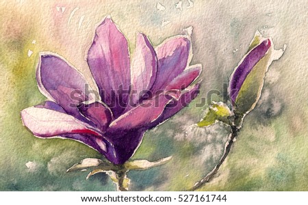 Magnolia watercolor painting illustration greeting card.