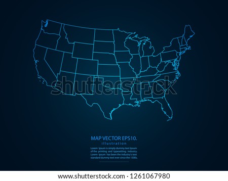 Map of usa,Abstract mash line and point scales on dark background for your web site design map logo, app, ui,Travel. Vector illustration eps 10.