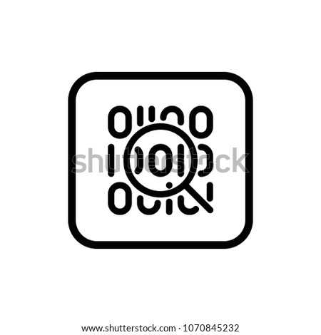 01 or binary code stream through magnifying glass line vector icon. Web site outline illustration.