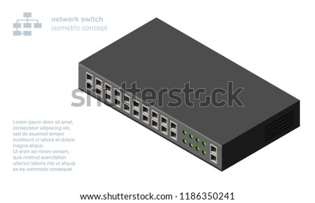 Networking ethernet switch isometric vector illustration.