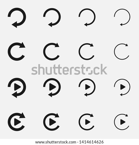 Set of replay or reload buttons black and white vector icon.