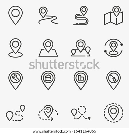 Set of location line black and white vector icon.