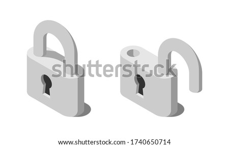 Isometric lock and unlock vector icon.