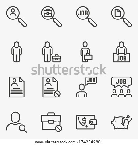 Set of unemployment line black and white vector icon.