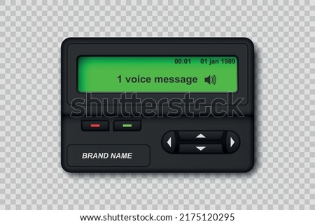 Realistic pager vector icon isolated on checkered background.