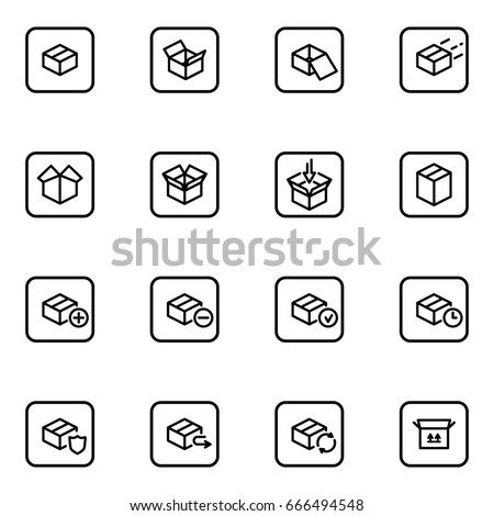 Set of box vector thin line icons.