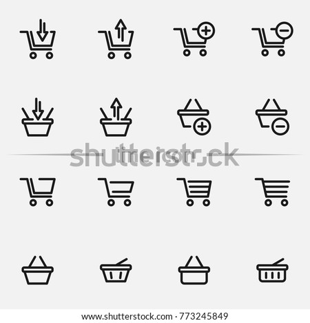 Set of shopping cart and basket vector thin line icons.