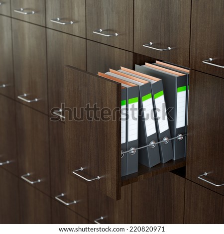 File cabinet with half-open drawer