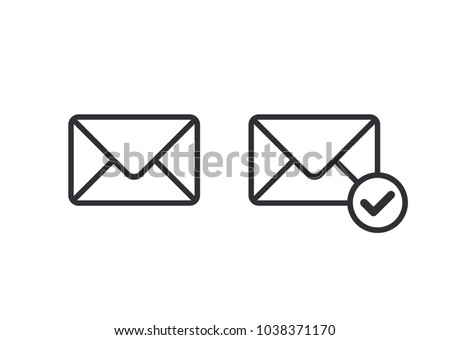 Mail icon. Envelope sign. Vector Illustration. Email icon. Letter icon. Email notification. Contact form. Sign of voting. Sign of choice. Checkbox. Checkmark OK. Symbols YES. Verified mail.