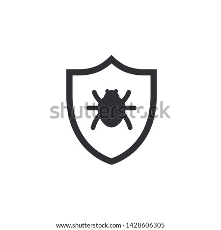 Vector shield icon. Security vector icon. Protection icon. Antivirus protection. Bug icon. Computer scaniing. Insect sign. Active safety. Logo template. Virus protection. Guard badge.
