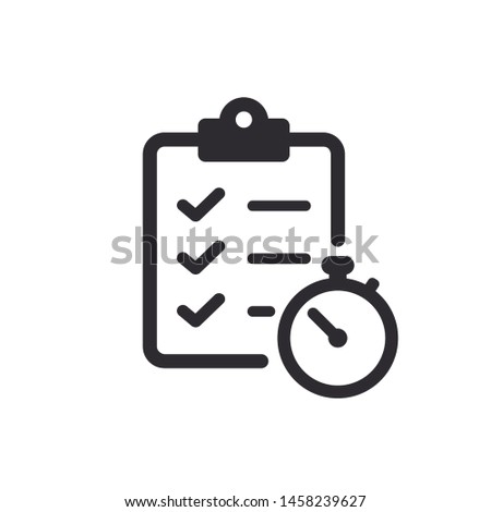 Tasks. Vector icon. Clipboard - vector icon. Clipboard icon. Task done. Signed approved document icon. Project completed. Speed responses. Answer on questions. Out on time. Stopwatch sign. Time answer