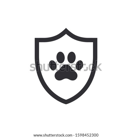 Animal protection. Animal paw icon. Pet guard. Protected animal. Safety badge animals. Security animal label. Shield with paw icon. Shield icon. Veterinary clinic. Logo template.
