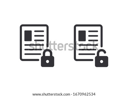Document icon. Profile icon. File access. Document protection. File security. File lock. Profile protection. Lock icon. Private files. Personal document. Identification card. Id card. Closed profile.