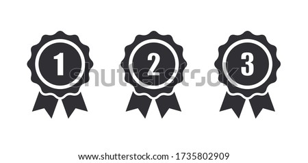 Certificate icon. Premium quality. Achievement badge. Quality mark. Award badge. First place. Second place. Third place. Achievement or award grant. Gold medal. Symbol of victory. Reward badge. Winner