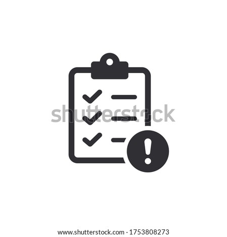 Clipboard icon. Tasks. Survey. Prepare document. Task done. Signed approved document icon. Project completed. Reject file. Accept document. Exclamation point. Attention sign. Application form. Pass 